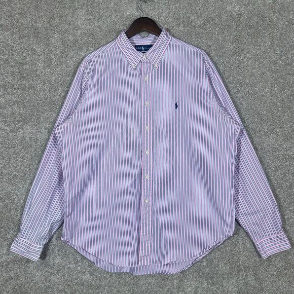 Ralph Lauren Classic Fit Light Pink Blue Strip Button Up Shirt Size 17.5 36/37 - Picture 1 of 8